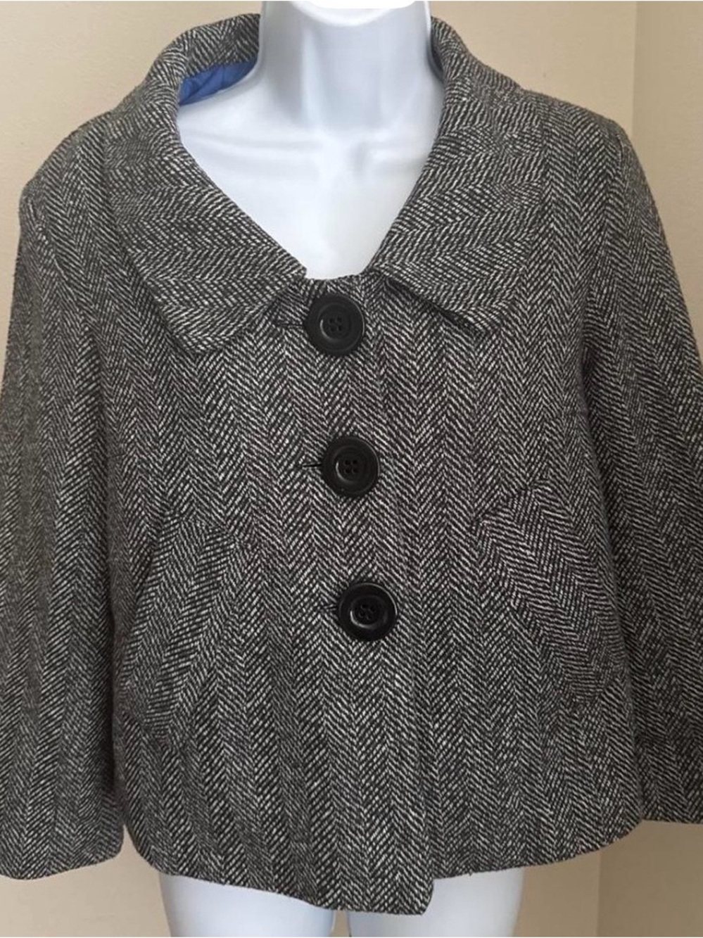 Womens Gray Herringbone Button Blazer Jacket